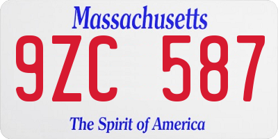 MA license plate 9ZC587