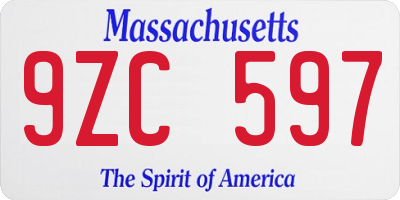 MA license plate 9ZC597
