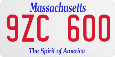 MA license plate 9ZC600