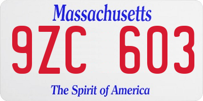 MA license plate 9ZC603