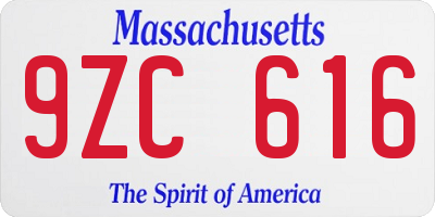 MA license plate 9ZC616