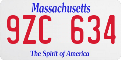 MA license plate 9ZC634