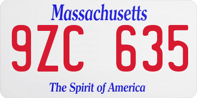 MA license plate 9ZC635