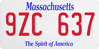 MA license plate 9ZC637