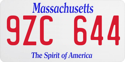 MA license plate 9ZC644