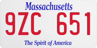 MA license plate 9ZC651