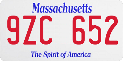 MA license plate 9ZC652