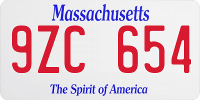 MA license plate 9ZC654