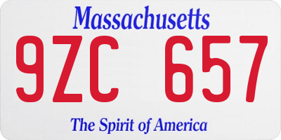 MA license plate 9ZC657