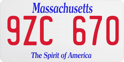 MA license plate 9ZC670