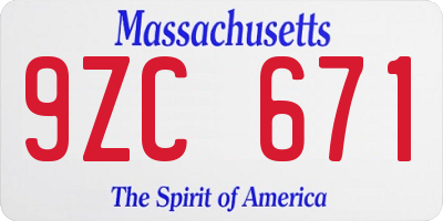 MA license plate 9ZC671
