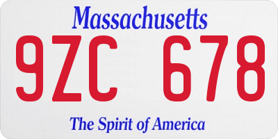 MA license plate 9ZC678