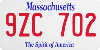 MA license plate 9ZC702