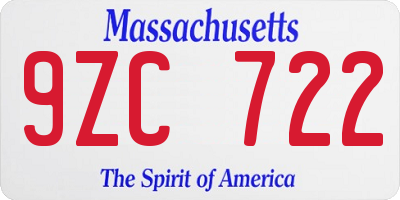 MA license plate 9ZC722