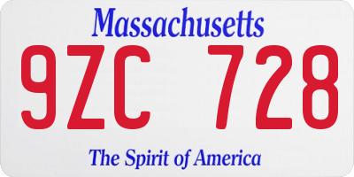 MA license plate 9ZC728