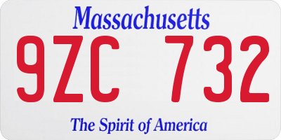 MA license plate 9ZC732