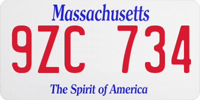 MA license plate 9ZC734
