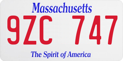 MA license plate 9ZC747