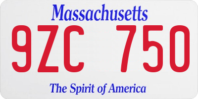 MA license plate 9ZC750
