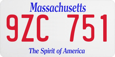 MA license plate 9ZC751