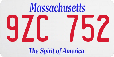 MA license plate 9ZC752