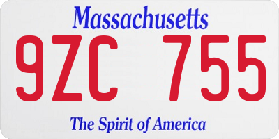 MA license plate 9ZC755