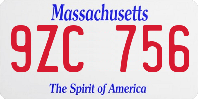 MA license plate 9ZC756