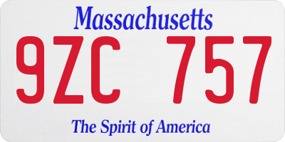 MA license plate 9ZC757