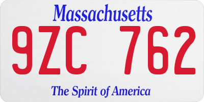 MA license plate 9ZC762