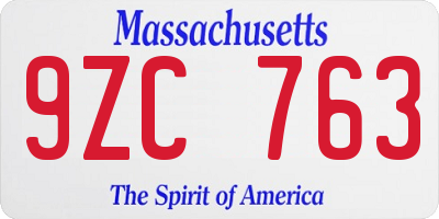 MA license plate 9ZC763