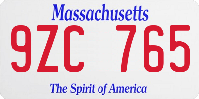 MA license plate 9ZC765