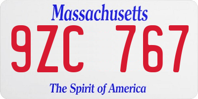 MA license plate 9ZC767