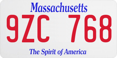 MA license plate 9ZC768