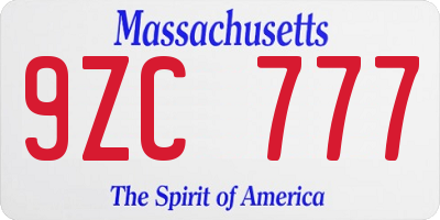 MA license plate 9ZC777