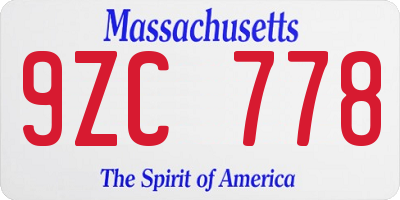 MA license plate 9ZC778