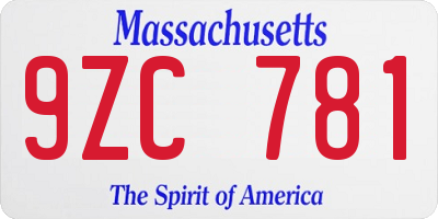 MA license plate 9ZC781