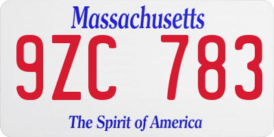 MA license plate 9ZC783