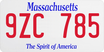 MA license plate 9ZC785