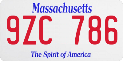 MA license plate 9ZC786