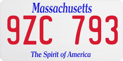 MA license plate 9ZC793