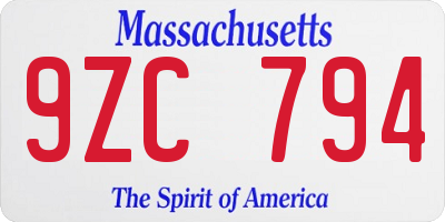 MA license plate 9ZC794