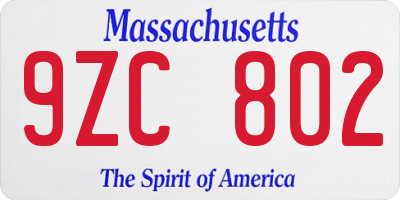 MA license plate 9ZC802