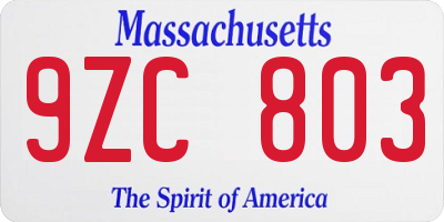 MA license plate 9ZC803