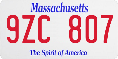 MA license plate 9ZC807