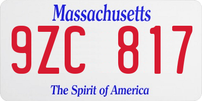 MA license plate 9ZC817