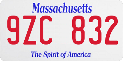 MA license plate 9ZC832