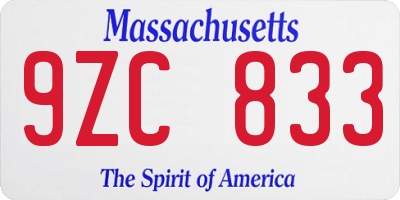 MA license plate 9ZC833