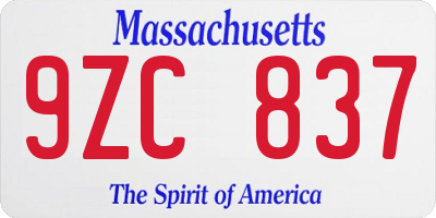 MA license plate 9ZC837