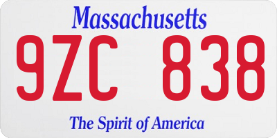 MA license plate 9ZC838