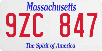 MA license plate 9ZC847